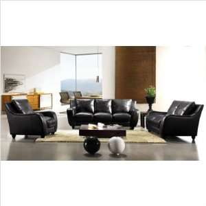  Hokku Designs MF2540 Set Black Napoli 3 Piece Leather Sofa 