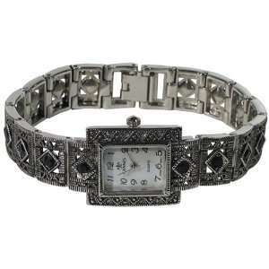 CANNES Antique Style Watch W/ Black Crystals, One Size, Silver, BR3026