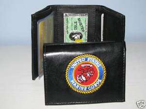 Mens Wallet, Black Leather, US Marine Corps 95F12  