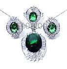 White gold pt Oval princess round green crystal cz pendant studs Ear 