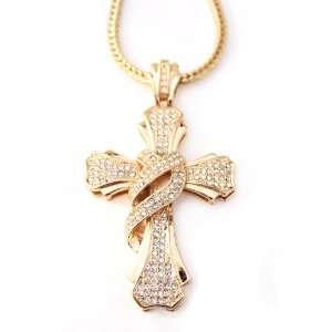   Gold Plated Micro Pave Cross Iced CZ Hip Hop Pendant 