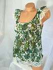 Green paisley floral light chiffon lace blouse top