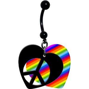  Rainbow Pride Peace Sign Heart Belly Ring: Jewelry