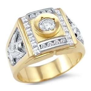 Size  6.5   Solid 14k Yellow and White Gold Mens Eagle Solitaire CZ 