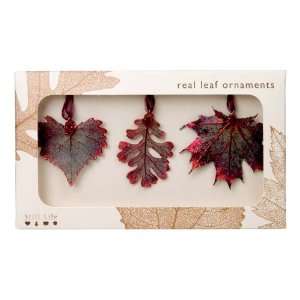  Real Leaf Ornaments, Set of 3 Copper Iridescent Ornaments 