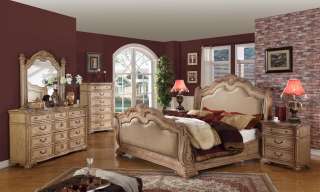 Royale Sleigh Bed Traditional 7 Pc Bedroom Set Antique Whitewash 