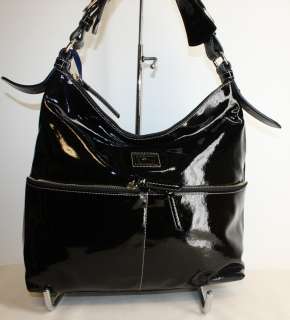 NWT DOONEY & BOURKE NORTH SOUTH ZIPPER SAC BLACK PATENT LEATHER NEW $ 