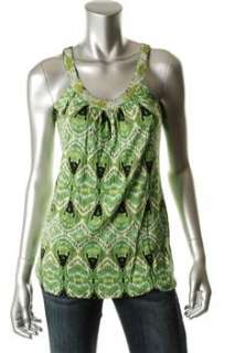 INC NEW Tribal Knit Top Green Stretch Embellished Misses Shirt XL 