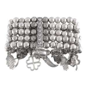  Silvertone Stretch Bracelet   Dangling Good Luck Charms Jewelry