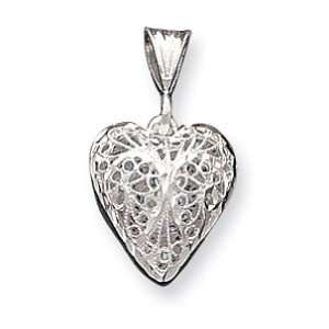  Sterling Silver Filagree Puffed Heart Charm Jewelry