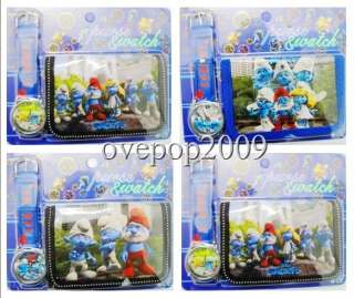 Lot 6 Sets The Smurfs watch Wristwatch and purse wallet Party Gifts 