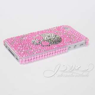 Skull bone design with pink background bling case for Iphone4G 4S US 