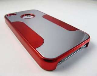 SILVER RED ALUMINUM CHROME METAL HARD CASE COVER APPLE IPHONE 4 4s 