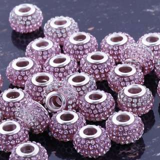5X Tresor Pink&Clear Line Crystal Disco Balls European Resin Beads Fit 
