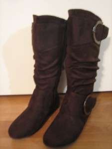 Suede Slouch Buckle Dress Flat Knee High Boots ALL Sz  