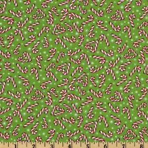  44 Wide Candy Canes White/Green Fabric By The Yard Arts 
