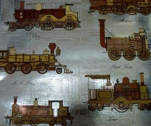 Wallpaper Retro Foil Background Trains & Time Table  