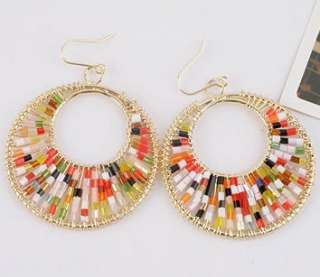   Style Colourful Handmade Beads Big Circle Dangle Hoop Earrings  