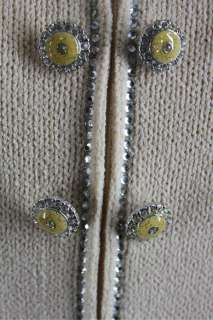 Ivory Gold Paillettes crystal trim Knit suit jacket blazer St John 