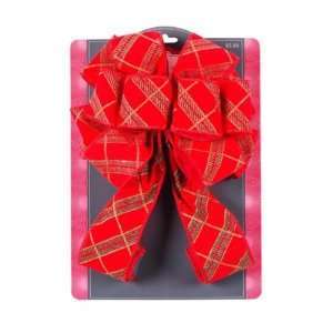 Trim a Home Red Velvet Tree Topper Bow with Glitter Bias Plaid Design