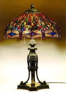 Tiffany Dragonfly with Empire Bronze Base Lamp Museum Repro., Handel 