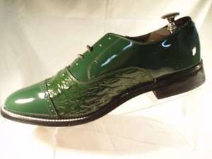 New Horn Back Captoe Lace Up Patent Green Tuxedo Shoes  