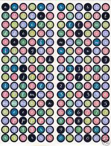 MULTI COLOR Circle Alphabet & Numbers A/F Stickers #1  