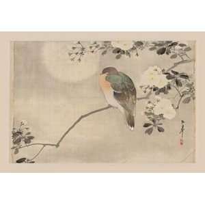  Bird and Cherry Blossoms   12x18 Framed Print in Gold 