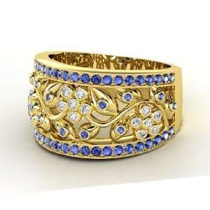  Daisy Chain Ring, 14K Yellow Gold Ring with Diamond 