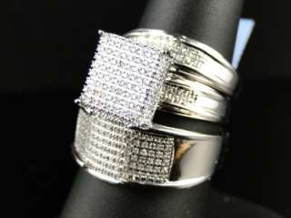   WHITE GOLD PAVE SETTING DIAMOND BRIDAL ENGAGEMENT RING TRIO SET  