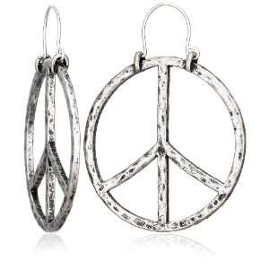  Lucky Brand Peace Sign Silver Tone Earrings: Jewelry