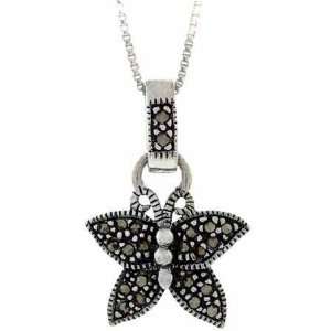   : Sterling Silver Genuine Marcasite Stone Butterfly Pendant: Jewelry