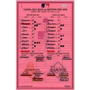  Rays at Red Sox 5 10 2009 Game Used Lineup Card Sports 