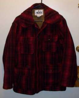 Vintage Woolrich Mens 100% Wool Red Black Plaid Hunting Jacket Coat 