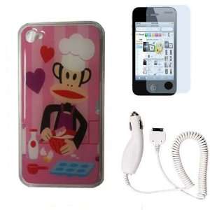Pink Strip Monkey Designer Soft Touch Hard Case+Screen Protector+Car 