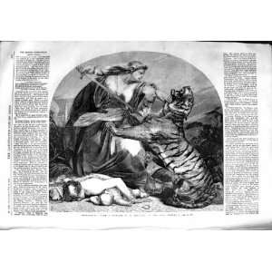  1859 SCENE TIGER DEAD CHILDREN MAN SWORD ARMITAGE ART 