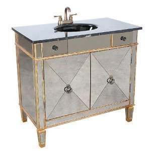   Glass Single Sink Vanity   Marble Top 38L Bathroom Bath Cabinet New