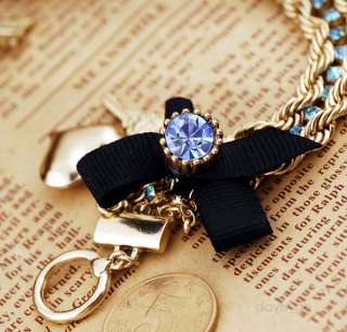 Fashion Golden Jewelry Butterfly Multi layer bracelet blue stones 