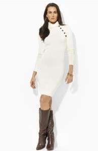 Nwt Ralph Lauren Leather Patch Shawl Collar Ivory Sweater Dress Small 