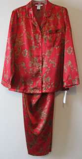 Womens Red Satin Pajamas Sleepwear by Morgan Taylor Intimates Size S M 