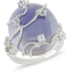 Silver 20 1/5ct Purple Jade and Blue Topaz Ring  