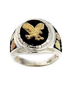 Black Hills Gold Silver Onyx Eagle Ring  