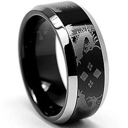   Tungsten Black plated Carbide with Etched Dragon Ring  Overstock