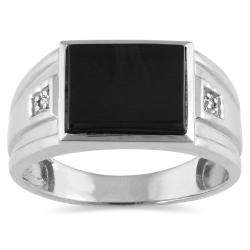 10k White Gold Onyx and Diamond Accent Mens Ring  Overstock