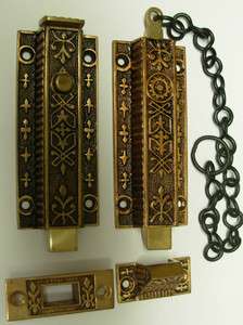 large chain french door head and foot bolts brass eastlake decorative 