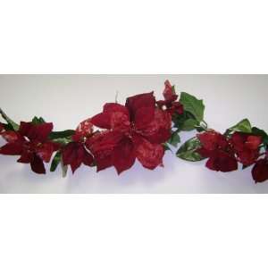  6 Red Glittered Poinsettia Flower Christmas Garland