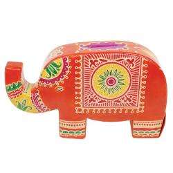 Leather Orange Elephant Bank (India)  