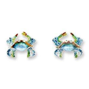 Blue Crab Enameled Sterling Silver Post Earrings