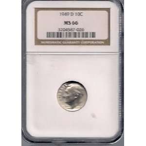  1949 D SILVER ROOSEVELT DIME NGC MS 66 