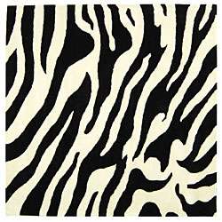   Zebra Wave White/ Black N. Z. Wool Rug (6 Square)  Overstock